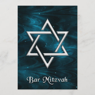 Invitación Bar Mitzvah Blue Nebulae & Silver Star de David