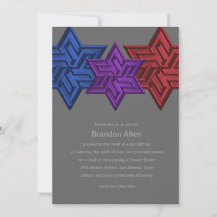Invitación Bar Mitzvah Blue Purple and Red Star of David
