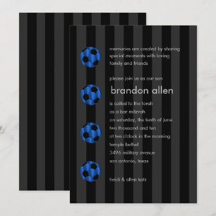 Invitación Bar Mitzvah Blue y Black Soccer Ball
