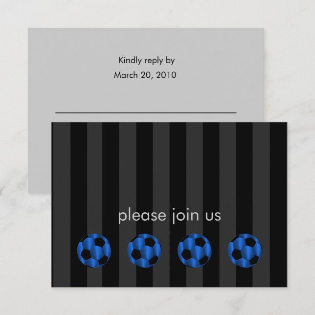 Invitación Bar Mitzvah Blue y Black Soccer Ball (Anverso / Reverso)