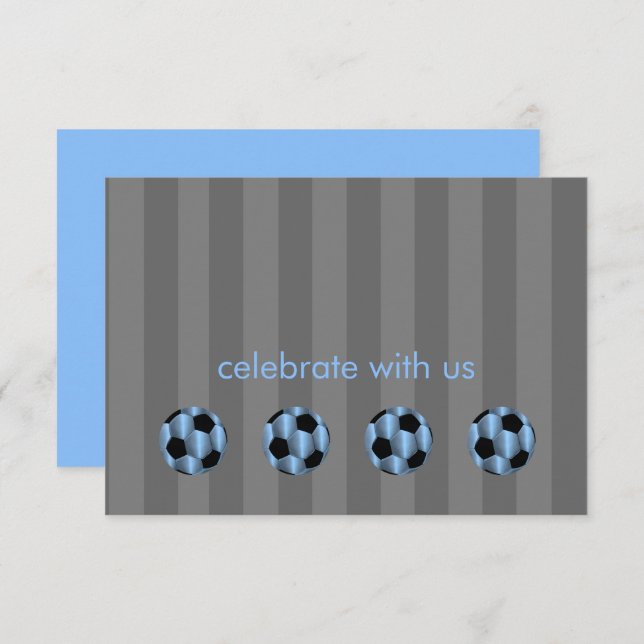 Invitación Bar Mitzvah Blue y Black Soccer Ball (Anverso / Reverso)