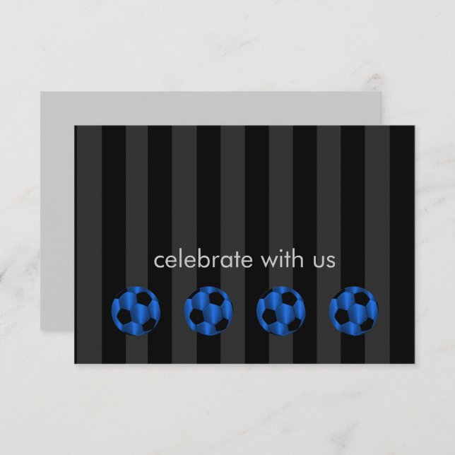 Invitación Bar Mitzvah Blue y Black Soccer Ball (Anverso / Reverso)