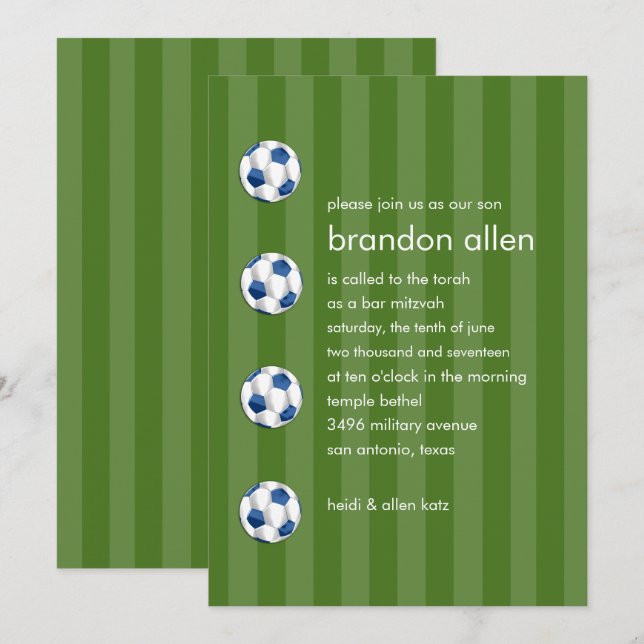 Invitación Bar Mitzvah Bola de fútbol azul y blanco (Anverso / Reverso)