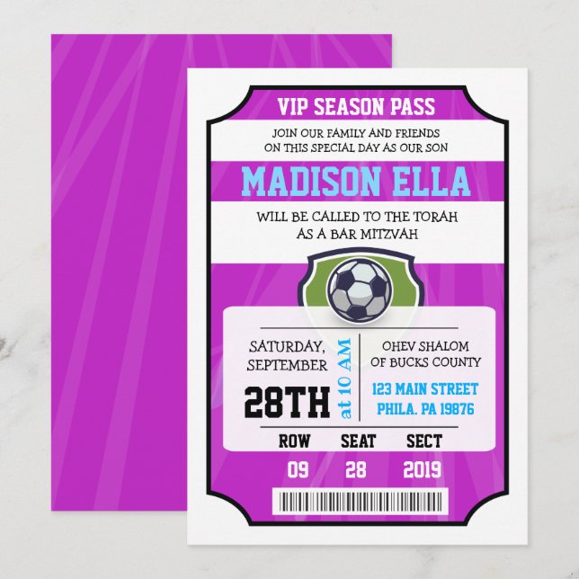 INVITACIÓN Bar Mitzvah BOLETO VIP FÚTBOL (Anverso / Reverso)