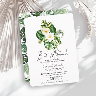 Invitación Bar Mitzvah Botánico de Hibisco Blanco Tropical