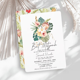 Invitación Bar Mitzvah Botánico de Hibisco Rosa Tropical