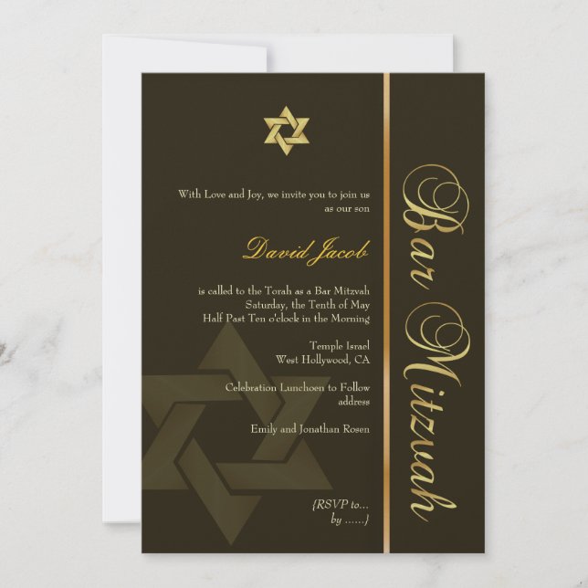 Invitación Bar Mitzvah/café/oro (Anverso)
