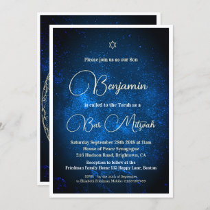 Invitación Bar Mitzvah Celestial Astral Moon Star David