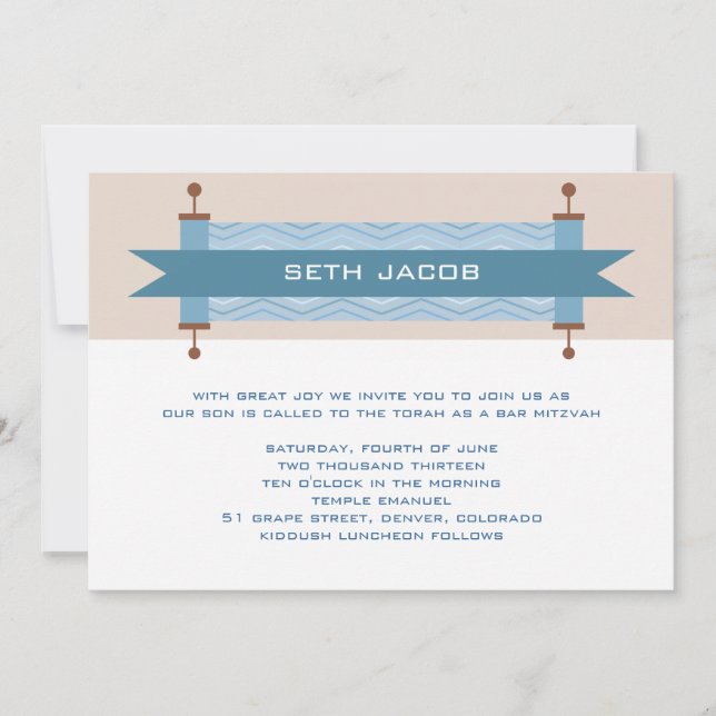 Invitación Bar Mitzvah Chevron Blues (Anverso)