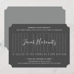 Invitación BAR MITZVAH chico moderno tipo overlay gris oscuro