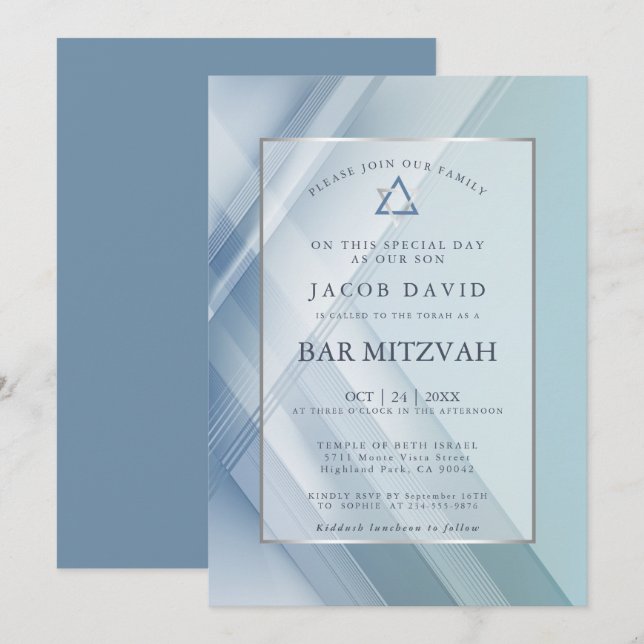 Invitación Bar Mitzvah Clásicos Tonos de Líneas Geométricas A (Anverso / Reverso)