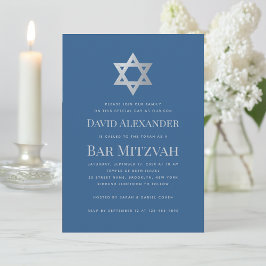 Invitación Bar Mitzvah Classic Blue Faux Silver Star of David