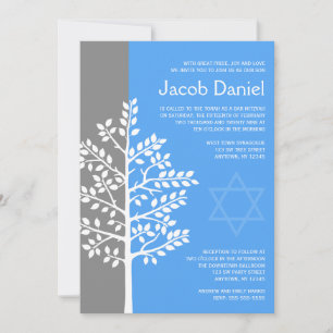Invitación Bar Mitzvah con el Árbol azul gris de la vida