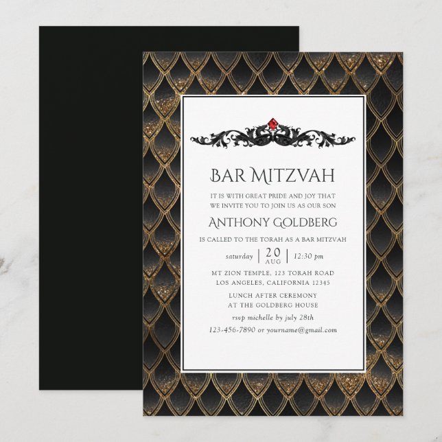 Invitación Bar Mitzvah con tema de dragón (Anverso / Reverso)