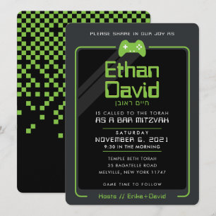 Invitación BAR MITZVAH control de jugador moderno negro verde