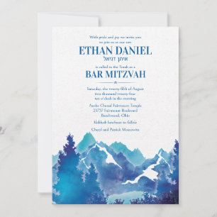 Invitación Bar Mitzvah de Acuarela del Monte Blue Majestic