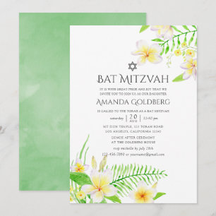Invitación Bar Mitzvah de acuarela tropical Frangipani