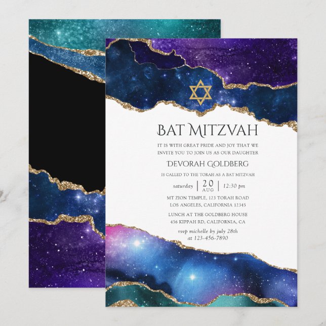 Invitación Bar Mitzvah de Ágata Galáctica (Anverso / Reverso)