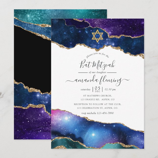Invitación Bar Mitzvah de Agata Galáctica (Anverso / Reverso)