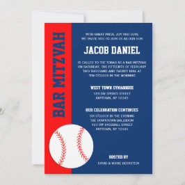 Invitación Bar Mitzvah de béisbol rojo azul