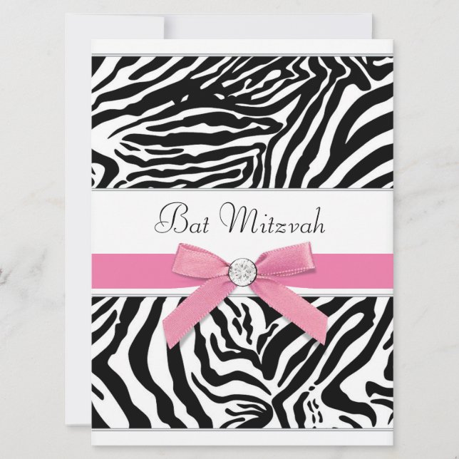 Invitación Bar Mitzvah de cebra rosa (Anverso)