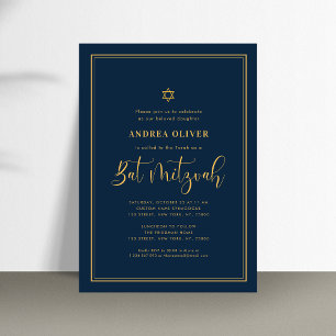 Invitación Bar Mitzvah de Escritura de Doble Marco Azul Marin