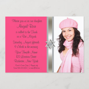 Invitación Bar Mitzvah de foto rosa