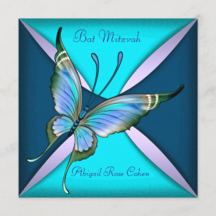 Invitación Bar Mitzvah de mariposa azul añil púrpura