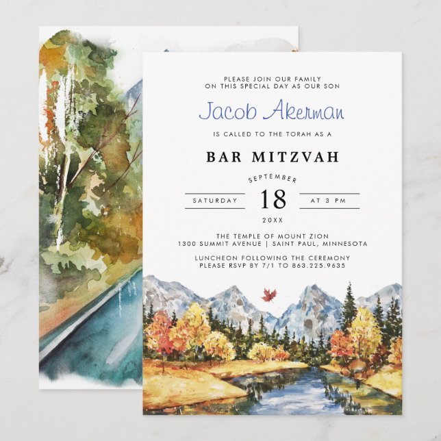 Invitación Bar Mitzvah de Montaña Otoñal Rústica (Anverso / Reverso)