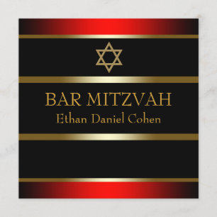 Invitación Bar Mitzvah de oro rojo y negro