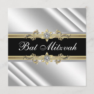 Invitación Bar Mitzvah de plata, negro y dorado