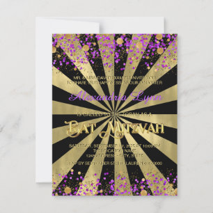 Invitación Bar Mitzvah de Purpura y Oro con Holografía