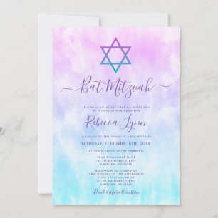 Invitación Bar Mitzvah de Tinte Morado Turquesa