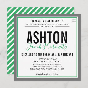 Invitación BAR MITZVAH deporte moderno masculino de gris verd