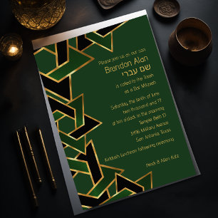 Invitación Bar Mitzvah Dorado Verde Negro Estrella de David