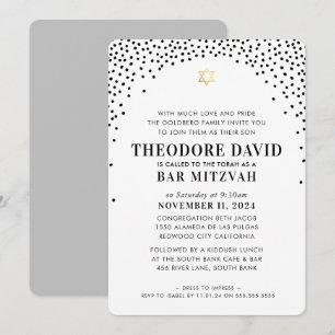 Invitación BAR MITZVAH elegante arco moderno oro negro 