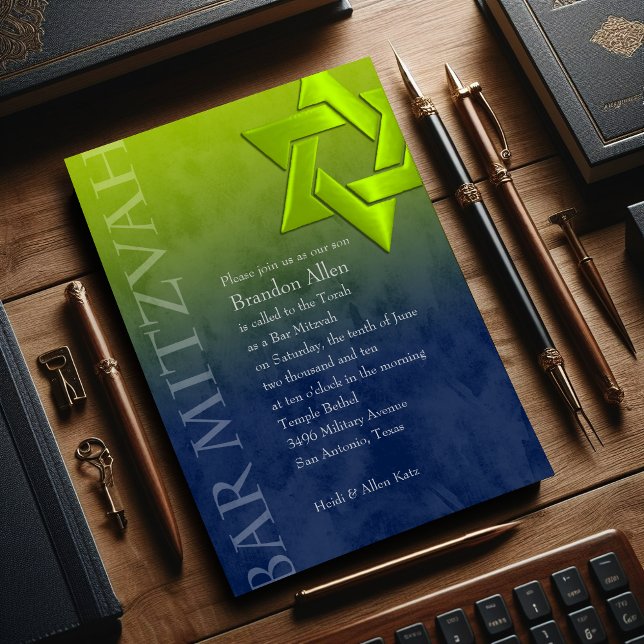 Invitación Bar Mitzvah Elegante Estrella Verde Lime de David  (Subido por el creador)