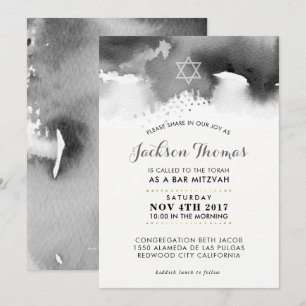 Invitación BAR MITZVAH elegante moody acuarela gris