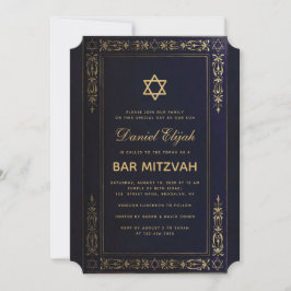 Invitación Bar Mitzvah Elegante Navy Estrella dorada azul Vin