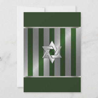 Invitación Bar Mitzvah Erecald Green y Silver Stripe