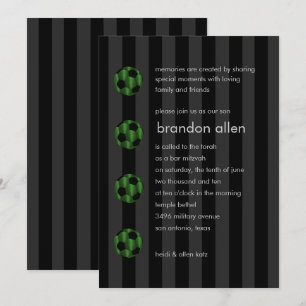 Invitación Bar Mitzvah Esmerald Green y Black Soccer Ball