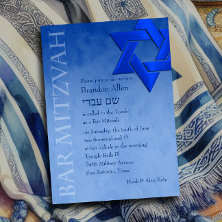 Invitación Bar Mitzvah Estilo Azul Ombre Estrella de David