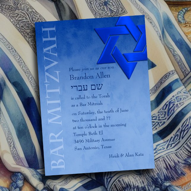 Invitación Bar Mitzvah Estilo Azul Ombre Estrella de David (Subido por el creador)
