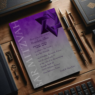 Invitación Bar Mitzvah Estilo Estrella de David Púrpura Ombre
