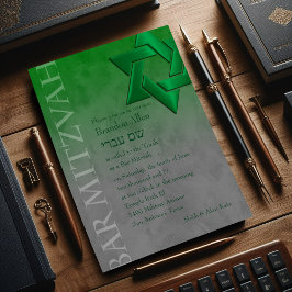 Invitación Bar Mitzvah Estilo Estrella de David Verde Ombre
