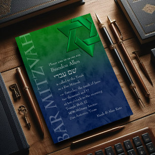 Invitación Bar Mitzvah Estilo Verde Estrella de David Ombre