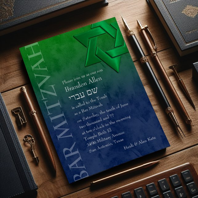 Invitación Bar Mitzvah Estilo Verde Estrella de David Ombre (Subido por el creador)