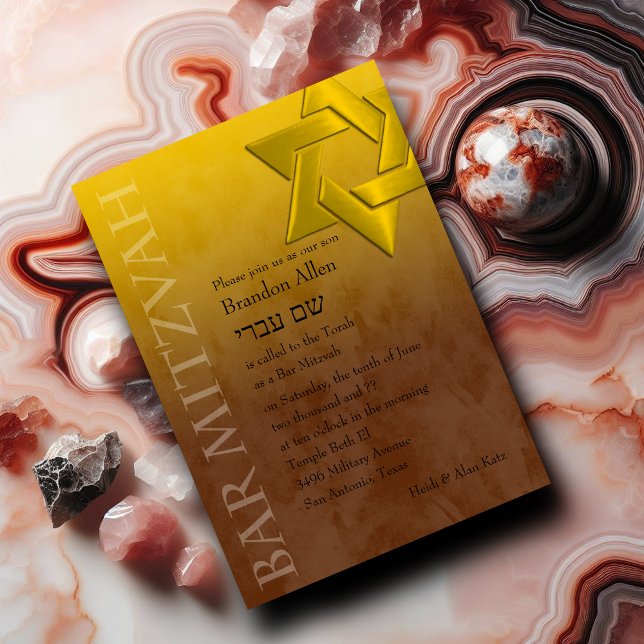 Invitación Bar Mitzvah Estrella amarilla elegante de David Om (Subido por el creador)