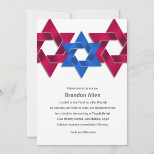 Invitación Bar Mitzvah Estrella azul blanca roja de David