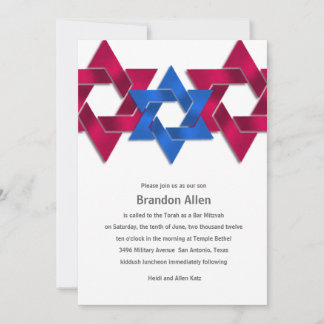 Invitación Bar Mitzvah Estrella azul blanca roja de David